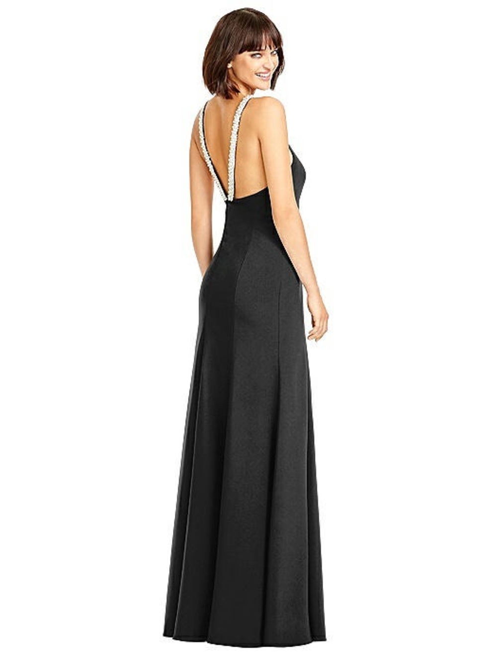 Dessy collection 2972 Black Full Length Pearl Straps Gown Bridesmaid Women’s 8